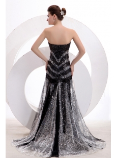 Black and Silver Sequins Sheath Long Formal Party Dress