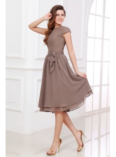 Brown Tea Length Short Mother of Groom Dress with Short Sleeves