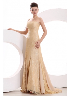 Charming Champagne Lace Sheath Evening Dress Formal 2014