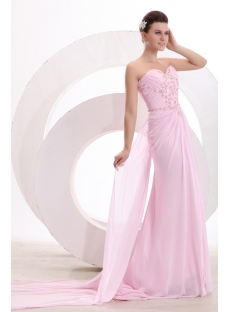 Chic Pink Chiffon Column Long Engage Dress