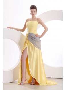 Concise Yellow Military Prom Dress with Slit