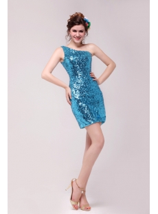 Cute Blue One Shoulder Mini Cocktail Dress