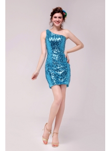 Cute Blue One Shoulder Mini Cocktail Dress