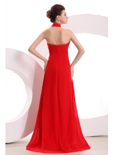 Elegant High-neckline Red Chiffon A-line Evening Dress