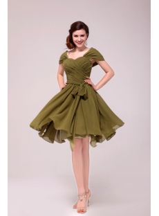 Elegant Olive Green Short Chiffon Prom Dress with Cap Sleeves
