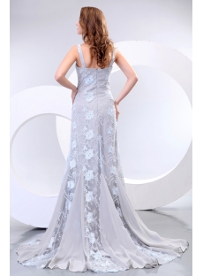 Elegant V-neckline Gray Lace Formal Evening Dress
