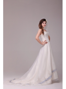 Exquise Straps Embroidered Organza Wedding Dress with Train