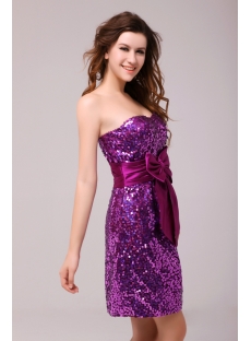 Fabulous Strapless Purple Sequin Prom Dress with Bow