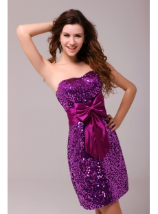 Fabulous Strapless Purple Sequin Prom Dress with Bow