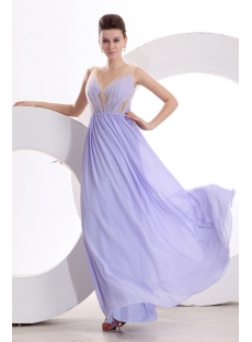 Lavender Sexy Illusion Chiffon Evening Dress with V-neckline