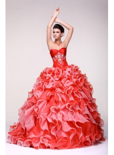 Luxury Colorful Sweetheart Ruffled 2014 Quince Gown Dress with Corset