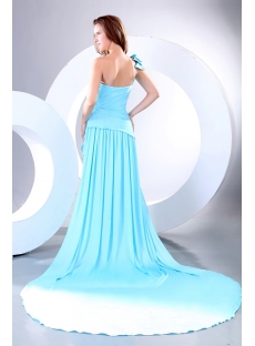 Pretty Blue One Shoulder A-line Evening Dress with Train