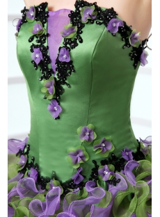 Puffy Ruffled Affordable Green and Purple Colorful Quinceanera Dress Organza Ball Gown