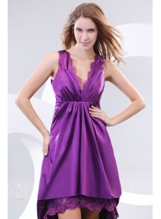Purple V-neckline Summer Evening Dress with High-low