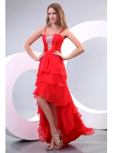 Red Unique Prom Dresses with High-low Hem