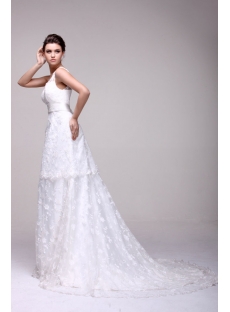Romantic V-neckline Lace Bridal Gown with Train