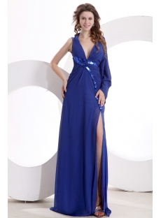 Royal Blue Sexy Long Sleeve Evening Dress with Plunge V-neckline