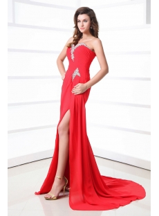 Sexy Red Slit Front One Shoulder Celebrity Dress