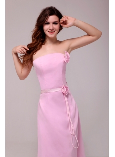 Simple Strapless Chiffon Pink Ankle Length Bridesmaid Dress
