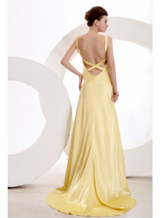 Simple Yellow Backless Satin 2014 Prom Dress with Train