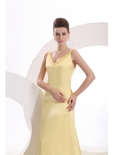 Simple Yellow Backless Satin 2014 Prom Dress with Train