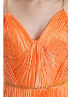 Straps Orange Pleats Formal Evening Dress with Train