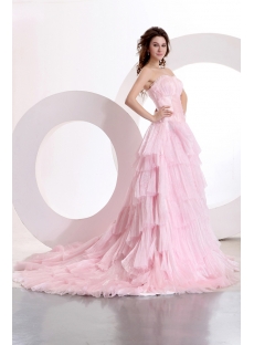 Sweetheart Pink Mature Wedding Gown with Train