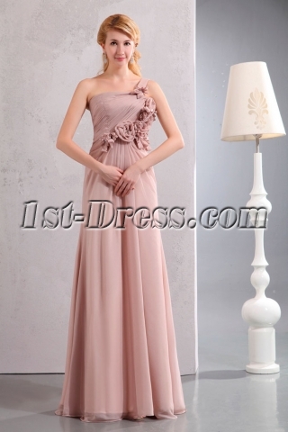 Beautiful Dusty Rose One shoulder Chiffon Evening Dress with Flowers