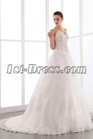 Beautiful Spaghetti Straps Beaded Organza Plus Size Bridal Gowns with Train