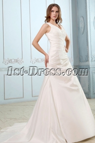 Elegant Taffeta V-neckline A-line with Buttons Wedding Dress