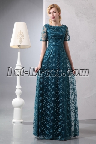 Hunter Green Short Sleeves Lace Mother of Bride Plus Size Dresses