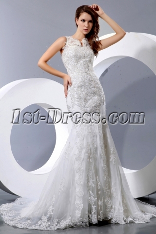 Modest Lace Sheath Bridal Gowns with Buttons