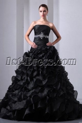 New Pretty Ruffled Layers Gothic Black Wedding Dress