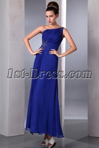 Popular High Slit Royal Blue Ankle Length Chiffon Prom Dress
