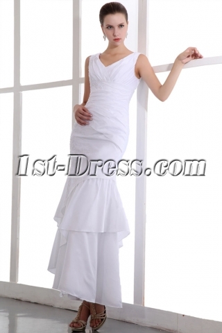 Precious White Ankle Length Taffeta V-neckline Informal Bridal Gowns