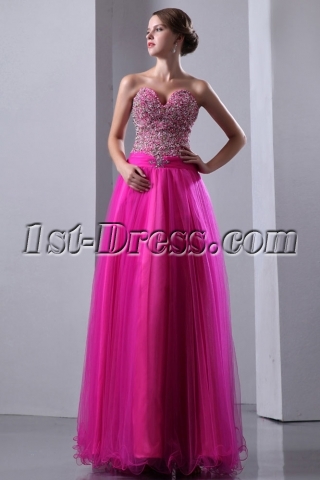 Romantic Hot Pink Beaded Tulle Quinceanera Dresses Sweetheart