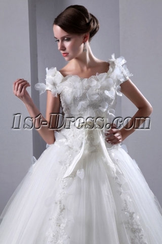 Romantic Square Neckline Short Sleeves Ball Gown Wedding Dress