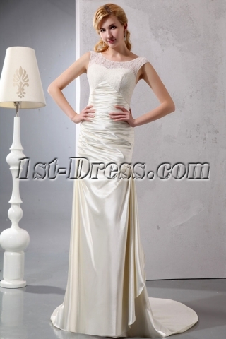 Scoop Lace Sheath Modest Bridal Gowns with Train