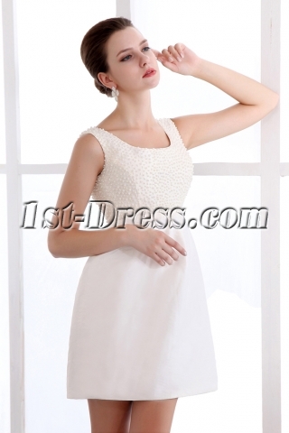 Simple Summer Square Short Bridal Gowns with Pearls
