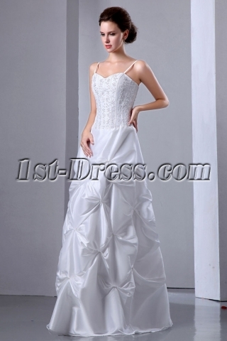 Spaghetti Straps Embroidery Cheap Summer Wedding Dress with Pick up