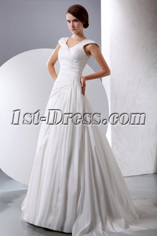 Terrific A-line Taffeta Modest Wedding Gown with Cap Sleeves