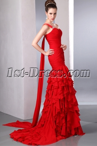 Wholesale Red One Shoulder Long Mermaid 2014 Evening Dress with Shawl