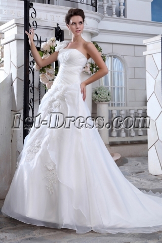 Wonderful A-line One Shoulder Princess Wedding Dresses with Corset
