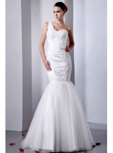 2014 Pretty One Shoulder Lace Mermaid Bridal Gowns with Corset