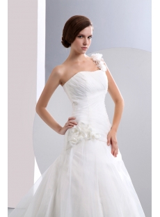 Affordable One Shoulder A-line Bridal Gowns with Floral