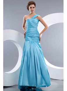 Aqua Blue Taffeta One Shoulder Sheath Prom Dresses