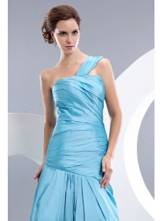 Aqua Blue Taffeta One Shoulder Sheath Prom Dresses