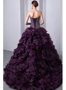 Beaded Pretty Purple Sweetheart Organza Ruffled fiesta de quince años Dress