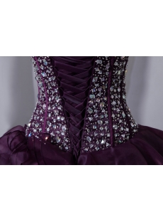 Beaded Pretty Purple Sweetheart Organza Ruffled fiesta de quince años Dress