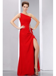 Beading Red One Shoulder Prom Celebrity Dress Little A-line Style with Slit